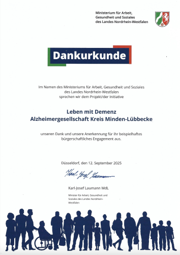 Dankurkunde Ministerium für Arbeit, Gesundheit und Soziales Land NRW